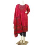Womens Three Piece-Maroon-Cotton-Block