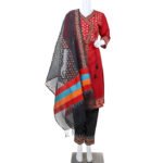 Womens Three Pieces-Cotton-Block & Emb-Red Black-KPD-908/01