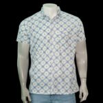Mens Half Shirt Casual - Off White & Sky Blue Print - Cotton