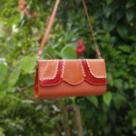 Leather Purse Bag - Brown with Dark Red