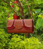 Leather Purse Bag - Brown with Dark Red - Image 2