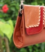 Leather Purse Bag - Brown with Dark Red - Image 3