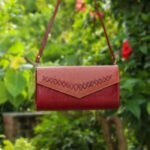 Leather Purse Bag - Dark Red and Brown