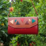 Leather Purse Bag - Dark Red with Brown