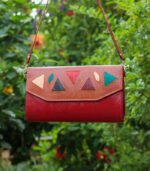 Leather Purse Bag - Dark Red with Brown