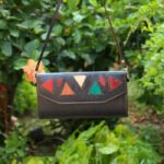 Leather Purse Bag - Full Black with Multicolor design