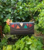Leather Purse Bag - Full Black with Multicolor design