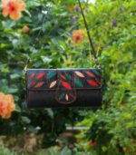 Leather Purse Bag - Full Black with Multicolor design