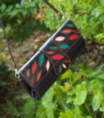 Leather Purse Bag - Full Black with Multicolor design - Image 4