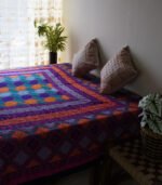 Nakshi Katha Cotton-Hand Stich (Orange, Dark pink & blue) - Image 3