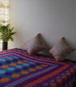 Nakshi Katha Cotton-Hand Stich (Orange, Dark pink & blue) - Image 4