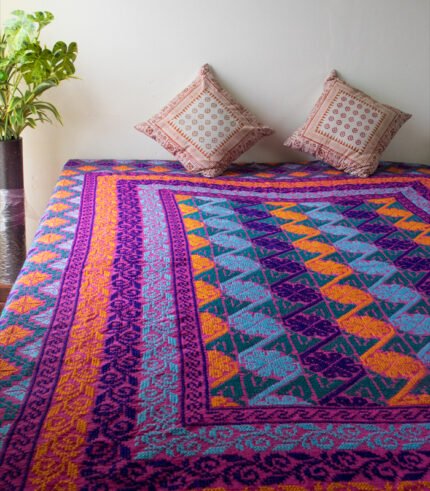 Nakshi Katha Cotton-Hand Stich (Orange, Dark pink & blue)