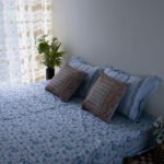 Bed Sheet Satin-Block- Azure (90 X 96 Inch)