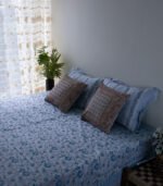 Bed Sheet Satin-Block- Azure (90 X 96 Inch)
