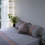 Bed Sheet- Cotton-( Gray Orange & Gray Blue)-90 X 96 Inch