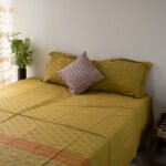 Bed Sheet-Cotton (Gray Orange)- 90 X 96 Inch