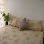 Bed Sheet- Cotton(Gray Orange)- 90 X 96 Inch