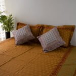 Bed Sheet- Cotton(Gray Orange & Dark Brown)-90 X 96 Inch
