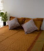 Bed Sheet- Cotton(Gray Orange & Dark Brown)-90 X 96 Inch