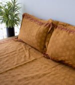 Bed Sheet- Cotton(Gray Orange & Dark Brown)-90 X 96 Inch - Image 3