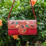 Leather Purse Bag - Dark Red with a brown