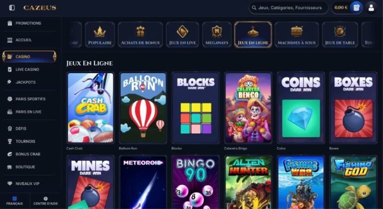 Cazeus application - Premiers pas avec Cazeus Casino en ligne France